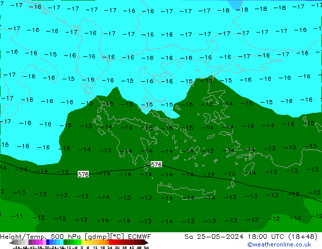 Geop./Temp. 500 hPa ECMWF sáb 25.05.2024 18 UTC