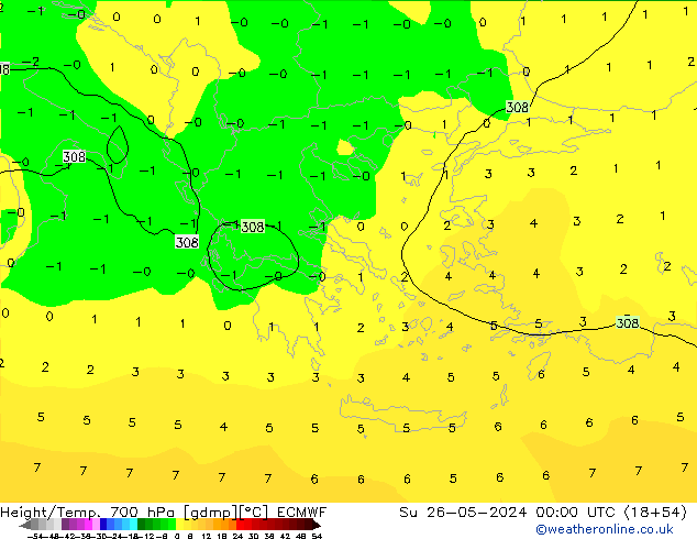Géop./Temp. 700 hPa ECMWF dim 26.05.2024 00 UTC
