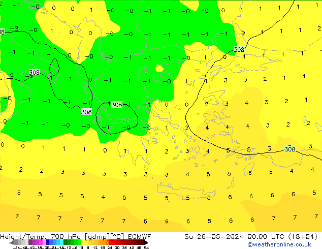 Height/Temp. 700 hPa ECMWF Su 26.05.2024 00 UTC