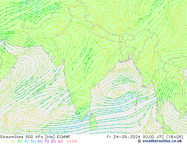 Rüzgar 500 hPa ECMWF Cu 24.05.2024 00 UTC