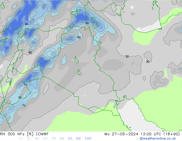 RH 300 hPa ECMWF Seg 27.05.2024 12 UTC