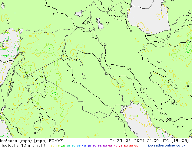 Isotachs (mph) ECMWF  23.05.2024 21 UTC