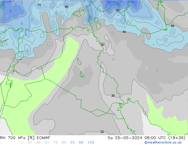 RH 700 hPa ECMWF Sa 25.05.2024 06 UTC