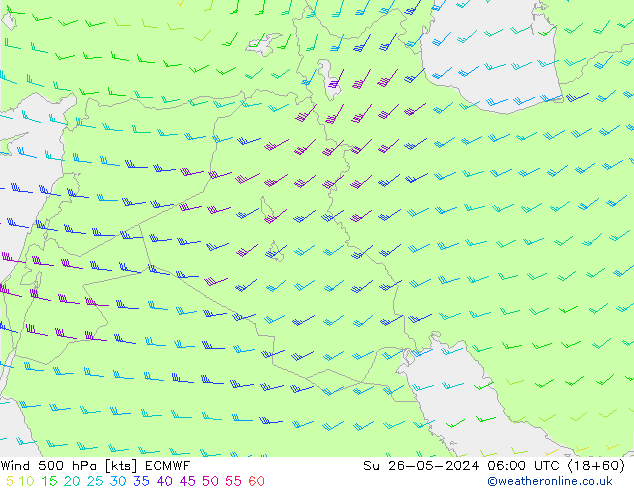 Wind 500 hPa ECMWF Su 26.05.2024 06 UTC