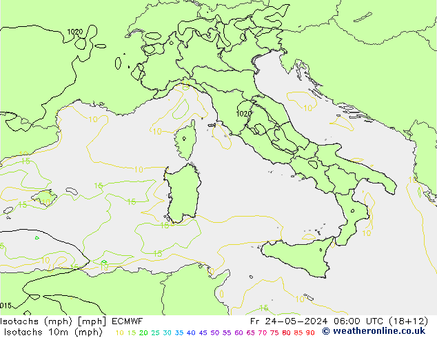 Izotacha (mph) ECMWF pt. 24.05.2024 06 UTC