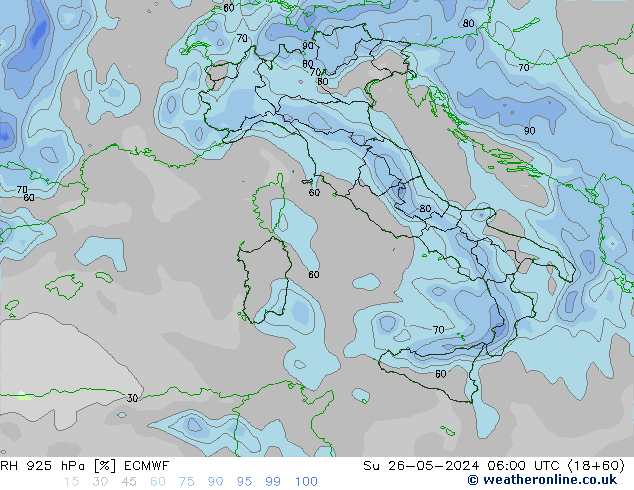 Humidité rel. 925 hPa ECMWF dim 26.05.2024 06 UTC