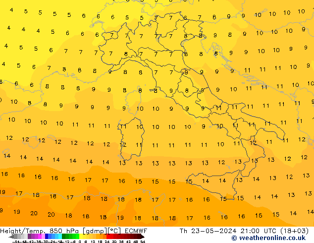 Height/Temp. 850 hPa ECMWF Qui 23.05.2024 21 UTC