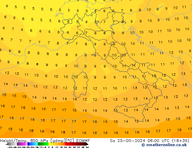 Height/Temp. 850 hPa ECMWF So 25.05.2024 06 UTC