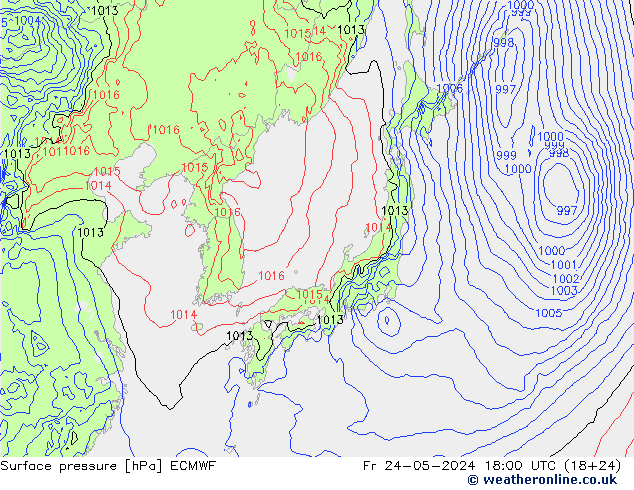 Surface pressure ECMWF Fr 24.05.2024 18 UTC