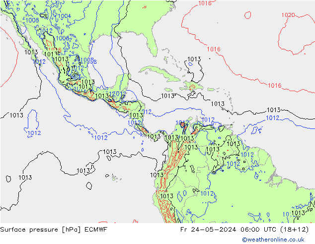 Presión superficial ECMWF vie 24.05.2024 06 UTC