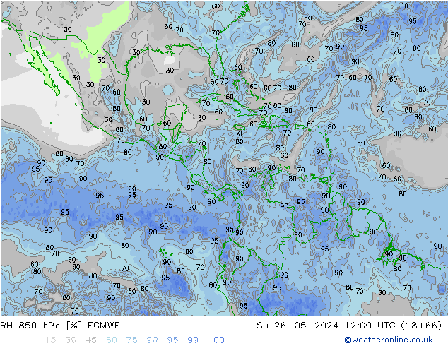 RH 850 гПа ECMWF Вс 26.05.2024 12 UTC