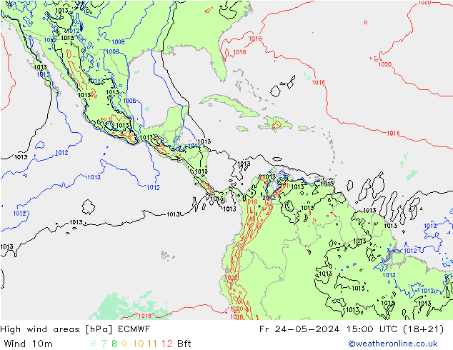 High wind areas ECMWF Fr 24.05.2024 15 UTC