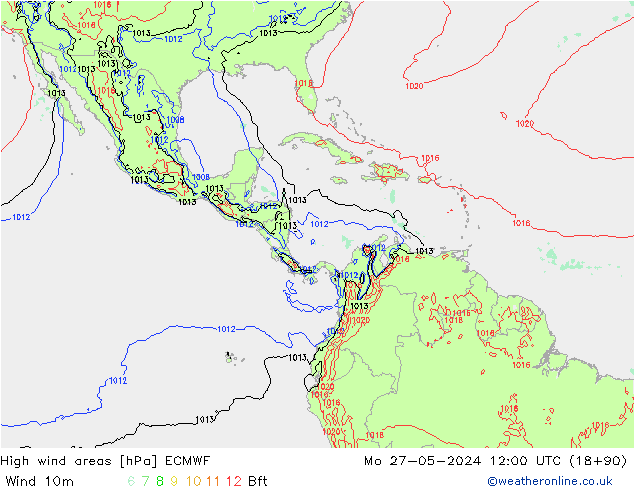 High wind areas ECMWF пн 27.05.2024 12 UTC