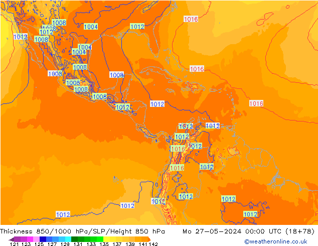 Dikte 850-1000 hPa ECMWF ma 27.05.2024 00 UTC