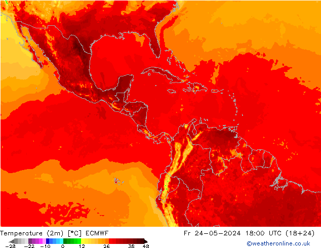 Temperatura (2m) ECMWF ven 24.05.2024 18 UTC