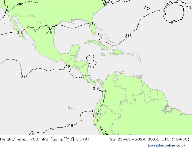 Height/Temp. 700 hPa ECMWF Sáb 25.05.2024 00 UTC