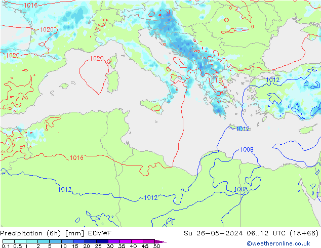 Z500/Yağmur (+YB)/Z850 ECMWF Paz 26.05.2024 12 UTC