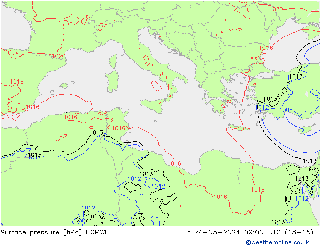 pressão do solo ECMWF Sex 24.05.2024 09 UTC