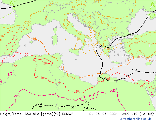 Z500/Yağmur (+YB)/Z850 ECMWF Paz 26.05.2024 12 UTC