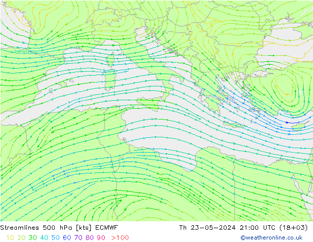 Linha de corrente 500 hPa ECMWF Qui 23.05.2024 21 UTC