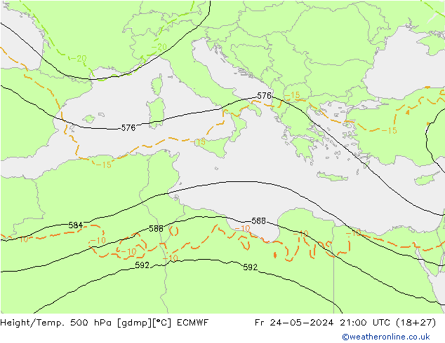 Yükseklik/Sıc. 500 hPa ECMWF Cu 24.05.2024 21 UTC