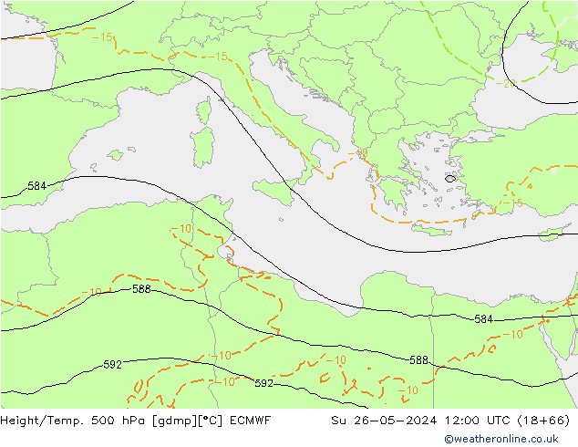 Z500/Yağmur (+YB)/Z850 ECMWF Paz 26.05.2024 12 UTC