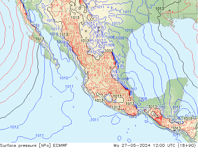 Presión superficial ECMWF lun 27.05.2024 12 UTC