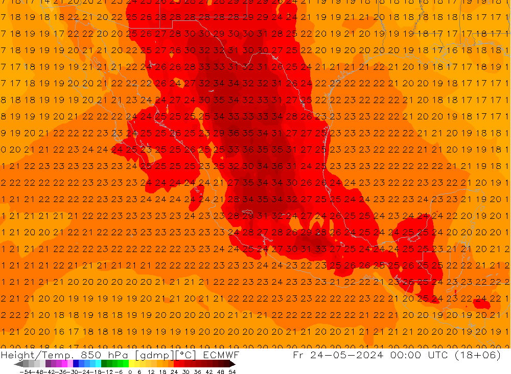 Geop./Temp. 850 hPa ECMWF vie 24.05.2024 00 UTC