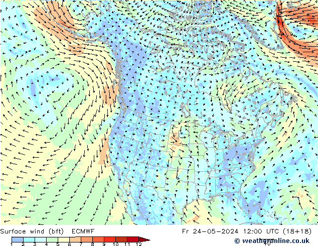 Surface wind (bft) ECMWF Fr 24.05.2024 12 UTC