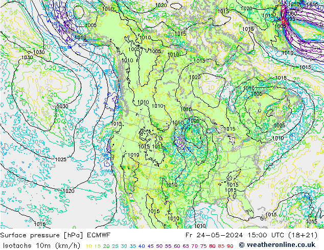 10米等风速线 (kph) ECMWF 星期五 24.05.2024 15 UTC