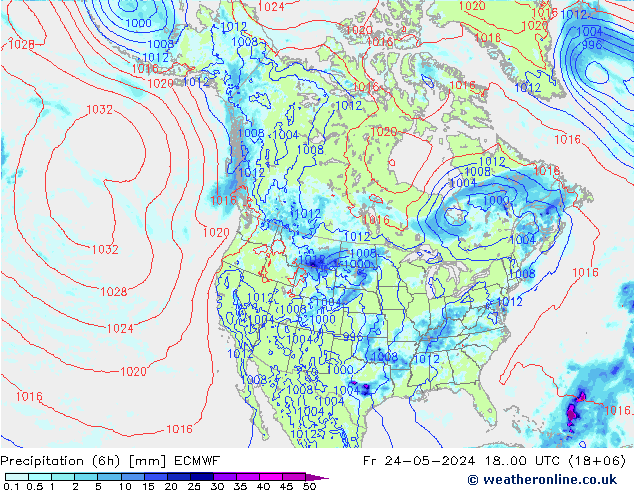 Z500/Rain (+SLP)/Z850 ECMWF Pá 24.05.2024 00 UTC