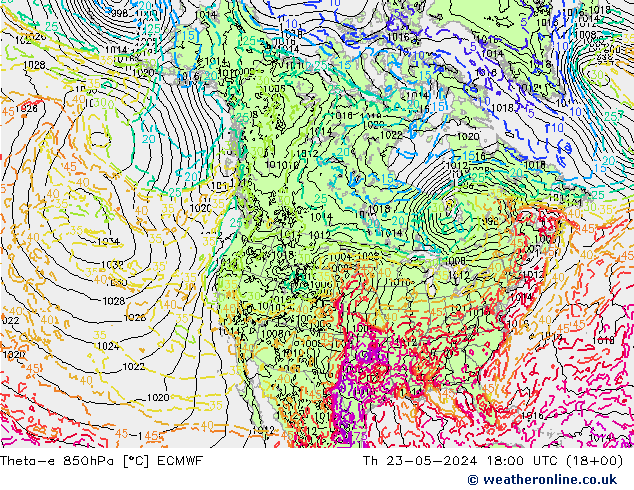 Theta-e 850hPa ECMWF Th 23.05.2024 18 UTC