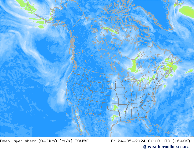 Deep layer shear (0-1km) ECMWF пт 24.05.2024 00 UTC