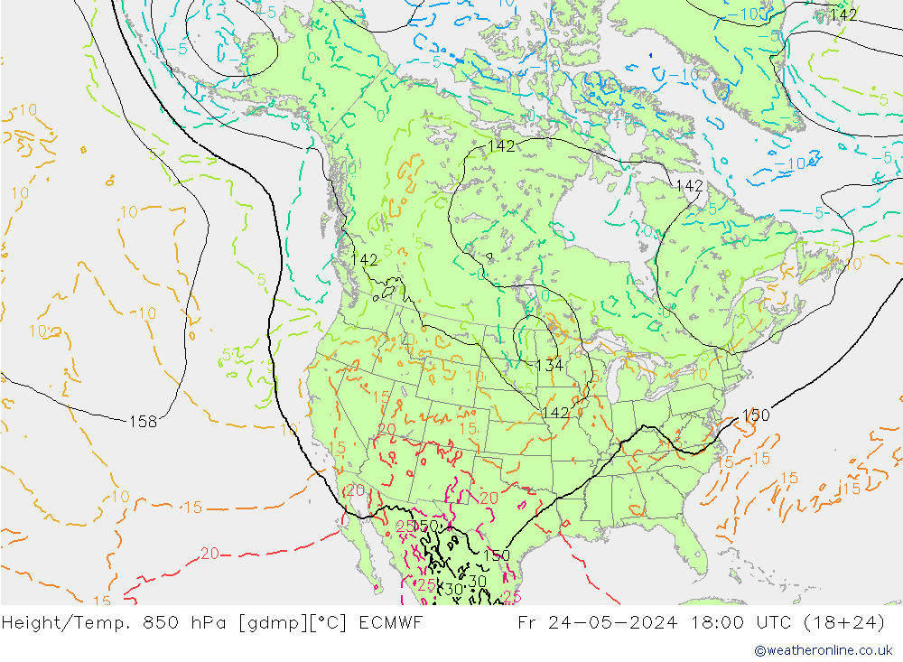 Z500/Rain (+SLP)/Z850 ECMWF 星期五 24.05.2024 18 UTC