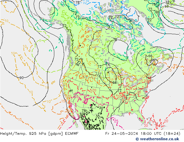 Height/Temp. 925 hPa ECMWF 星期五 24.05.2024 18 UTC