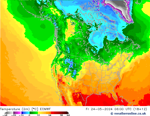 Temperaturkarte (2m) ECMWF Fr 24.05.2024 06 UTC