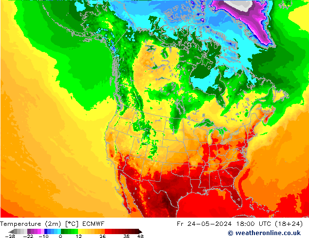 Temperature (2m) ECMWF Fr 24.05.2024 18 UTC