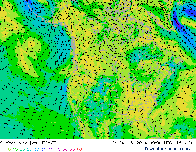 Viento 10 m ECMWF vie 24.05.2024 00 UTC