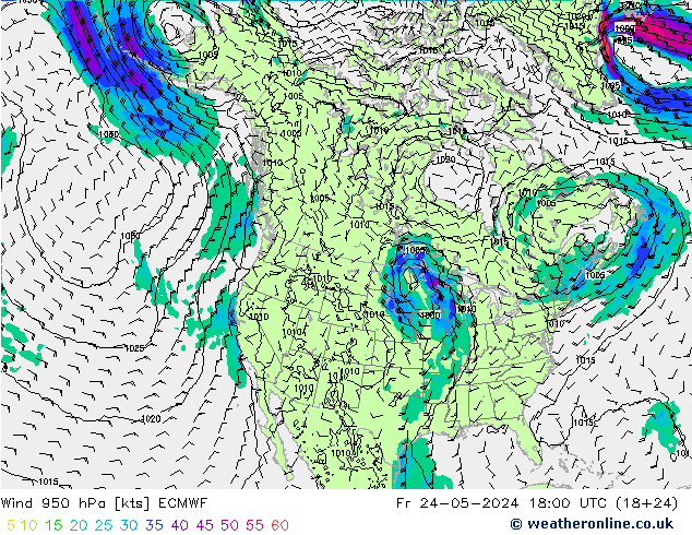 Wind 950 hPa ECMWF Fr 24.05.2024 18 UTC