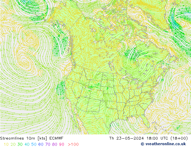 Stroomlijn 10m ECMWF do 23.05.2024 18 UTC