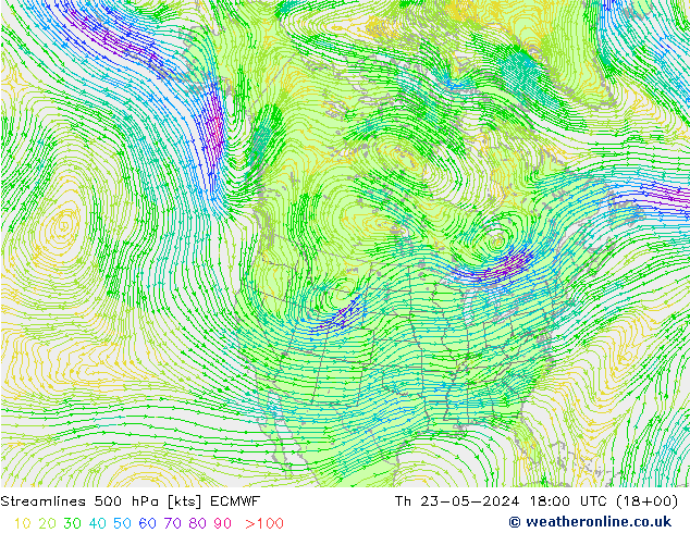 Streamlines 500 hPa ECMWF Th 23.05.2024 18 UTC