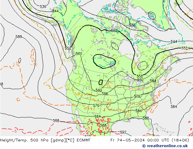 Z500/Rain (+SLP)/Z850 ECMWF 星期五 24.05.2024 00 UTC