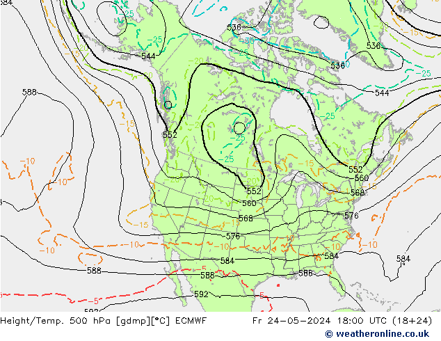 Z500/Rain (+SLP)/Z850 ECMWF 星期五 24.05.2024 18 UTC