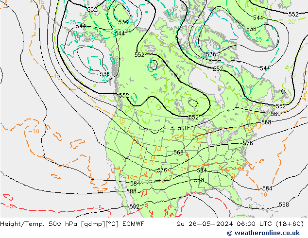 Z500/Rain (+SLP)/Z850 ECMWF Su 26.05.2024 06 UTC