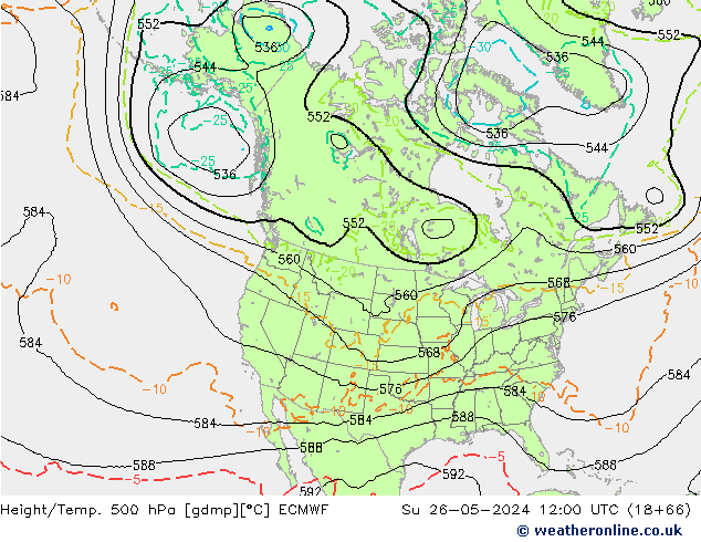 Z500/Rain (+SLP)/Z850 ECMWF nie. 26.05.2024 12 UTC