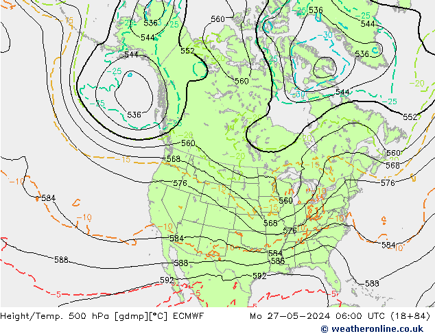 Z500/Rain (+SLP)/Z850 ECMWF Mo 27.05.2024 06 UTC