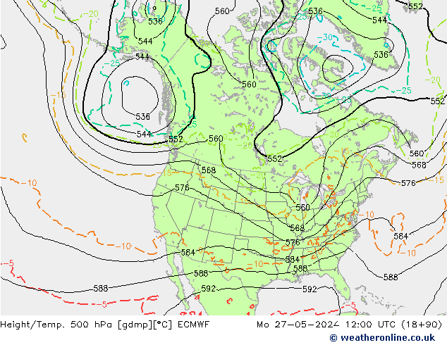 Height/Temp. 500 гПа ECMWF пн 27.05.2024 12 UTC