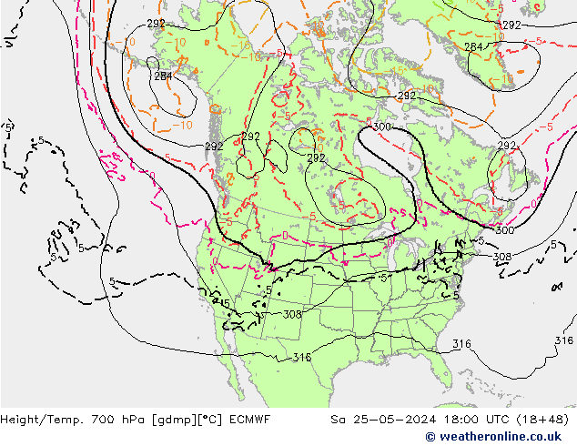 Height/Temp. 700 hPa ECMWF Sa 25.05.2024 18 UTC