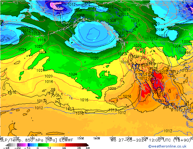 SLP/Temp. 850 hPa ECMWF Mo 27.05.2024 12 UTC