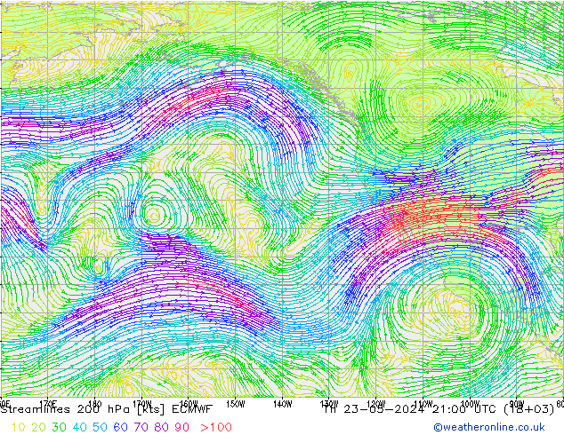 Streamlines 200 hPa ECMWF Th 23.05.2024 21 UTC